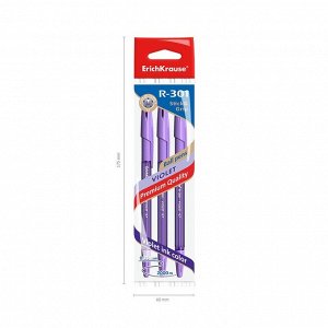 ERICH KRAUSE Набор ручек шариковых 3 штуки R-301 Violet Stick &amp; Grip, узел 0.7 мм, чернила фиолетовые, резиновый упор, длина линии письма 2000 метров, европодвес