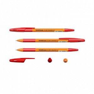 Ручка шариковая Erich Krause R-301 Orange Stick &amp; Grip, узел 0.7 мм, чернила красные, резиновый упор, длина линии письма 1000 метров