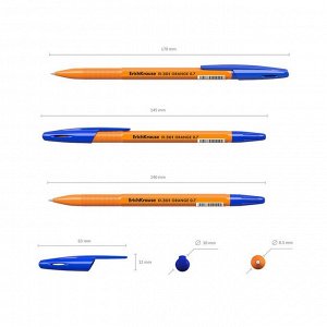Набор ручек шариковых ErichKrause R-301 Orange Stick, 8 штук, узел 0.7 мм, цвет чернил синий
