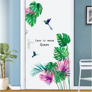 Наклейка пластик интерьерная цветная "Колибри и пальмовые листья" 60х90 см