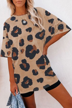 Леопардовая футболка оверсайз из трикотажа