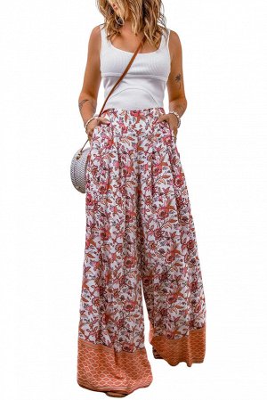 Красные широкие брюки с цветочным принтом и эластичной резинкой