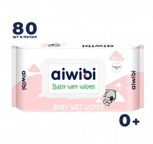 AIWIBI салфетки влажные детские с клапаном очищающие для чувствительной кожи розовый 0+ 80 шт