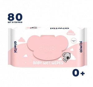 AIWIBI салфетки влажные детские с клапаном-панда очищающие для чувствительной кожи розовый 0+ 80 шт