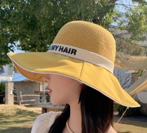 Шляпа льняная комбинированная, желтый