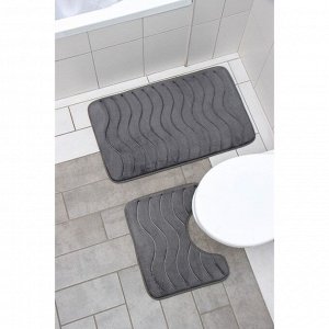 Набор ковриков для ванной и туалета Доляна «Волна», 2 шт, 40x50 см, 50x80 см, цвет серый