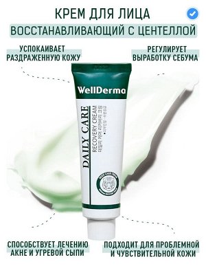 Крем для лица восстанавливающий успокаивающий WellDerma Daily Cure Recovery Cream, 30 мл