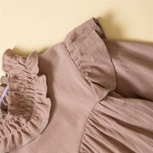 Платье для девочки, цвет хаки, длинный рукав, с воланами