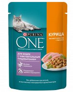 Влажный корм Purina ONE для кошек с чувствительным пищеварением, с курицей и морковью, пауч, 75г