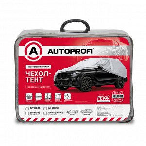 Чехол-тент на автомобиль AUTOPROFI, кроссовер (джип),  материал: серый PEVA + мягкая подкладка, водонепроницаемый, двойные швы, два вентиляционных окна, молния для двери водителя, 2 ремня для фиксации