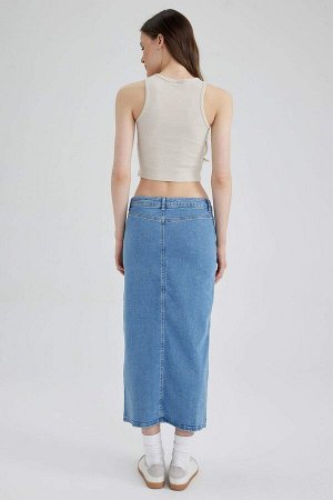Длинная джинсовая юбка миди с разрезом