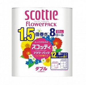 Мягкая туалетная бумага Crecia "Scottie Flower PACK 1.5" плотной намотки, двухслойная 8 рулонов (37,5 м) / 8