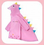 Детский плащ-дождевик с козырьком, цвет розовый + принт динозаврик