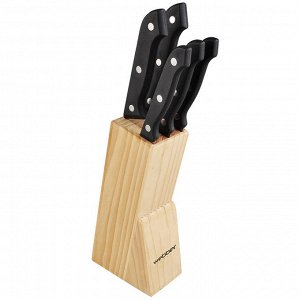 Набор ножей на деревянной подставке 6предметов ВЕ-2241 черная ручка
