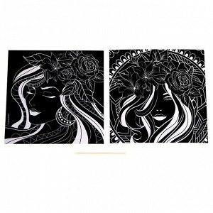 Набор гравюр «Женщина и цветы», 2 шт, 19х19 см, с металлическим эффектом «золото»