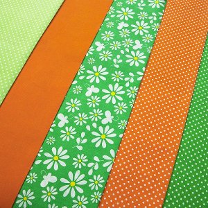 Набор отрезов ткани 50/50 +/- 5 см 5 шт 104 цвет зелено-оранжевый