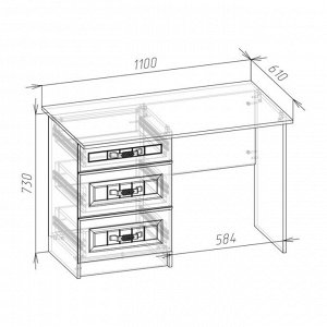 Стол письменный Лена-2, 1100х610х730, Белый/Белый глянец