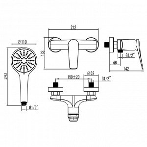LM3703GM "BRONX" Смеситель для душа, графит
