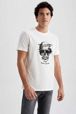 Футболка Slim Fit с круглым вырезом и принтом из 100% хлопка