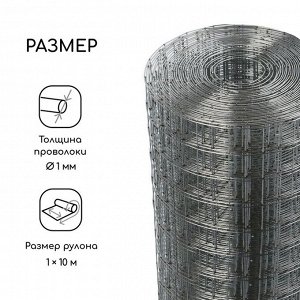 Сетка оцинкованная, сварная, 10?1 м, ячейка 25?25 мм, d=1 мм, Greengo