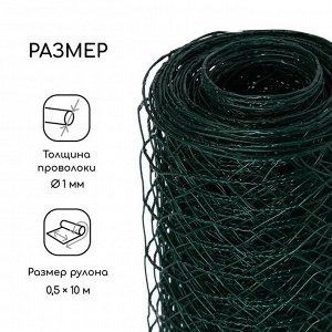 Сетка плетёная с ПВХ покрытием, 10 ? 0,5 м, ячейка 25 ? 25 мм, d = 0,9 мм, металл, Greengo