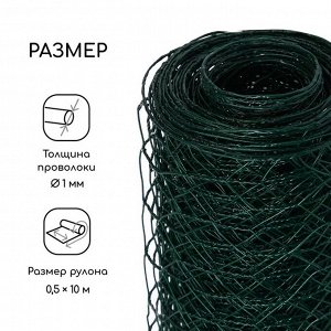 Сетка плетёная с ПВХ покрытием, 10?0.5 м, ячейка 25?25 мм, d=0.9 мм, металл, Greengo