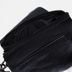 Сумка планшет мужская, 3 отдела на молнии, 2 наружных кармана, 16x3x21 см, чёрная