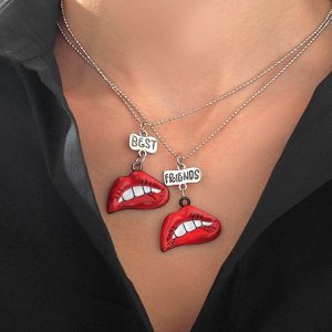 Кулоны «Неразлучники» губы, цвет красно-белый в чернёном серебре, 44 см