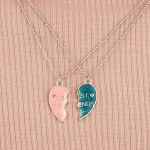 Кулоны «Неразлучники» пара сердец, цвет розово-голубой в серебре, 45 см