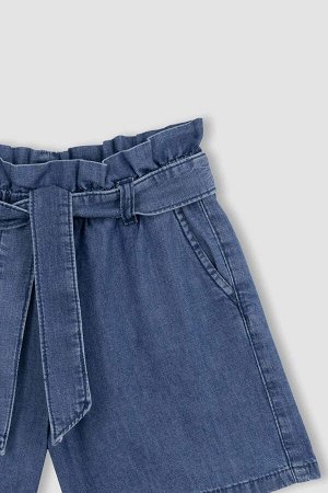 Джинсовые шорты с эластичной талией и поясом для девочек Paperbag