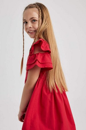 Красное платье с коротким рукавом для девочек
