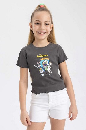 Приталенная футболка в рубчик с коротким рукавом для девочек Warner Bros 100th Anniversary