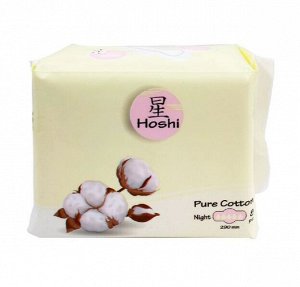 HOSHI Pure Cotton Чистый хлопок Прокладки гигиен,д/критич.дней ночные 5 капель (290мм), 8шт