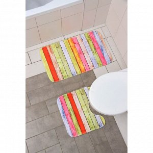 Набор ковриков для ванной и туалета Доляна «Цветные деревяшки», 2 шт: 40?45, 45?75 см