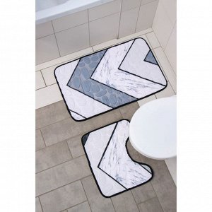 Набор ковриков для ванны и туалета Доляна «Галька геометрическая», 2 шт: 40x50, 50x80 см, цвет МИКС