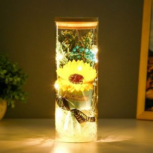 Ночник колба "Букет с желтым цветком" LED от батареек LR1130 8х8х23 см