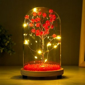 Фигурка светящаяся колба RISALUX «Цветы красные», LED-ночник, от батареек 3LR=44, 11x11x19 см