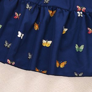 Детское платье с коротким рукавом, с белым воротничком, принт "бабочки", цвет синий