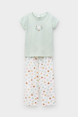 Пижама для девочки Crockid К 1610 дымчатый нефрит, конфетти из сердечек