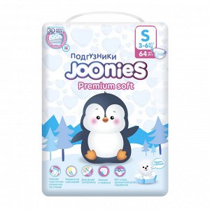 JOONIES Premium Soft Подгузники, размер S (3-6 кг), 64 шт.