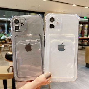 Прозрачный силиконовый чехол для iPhone 12 (Pro, Max), 13 (Pro, Max), 14 (Pro, Max)  с отделом под карту