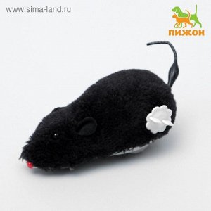 Мышь заводная меховая, 12 см, чёрная 3805711