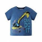 Детская футболка с принтом &quot;экскаватор&quot;, надпись &quot;I Can Do It&quot;, цвет синий