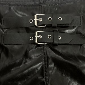 Женские кожаные шорты с ремешками, цвет черный