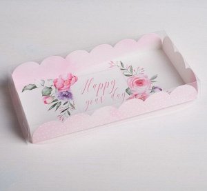 Коробка для кондитерских изделий с PVC-крышкой «Happy your day», 21 × 10,5 × 3 см