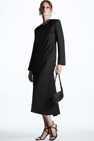 Черное платье миди из шерсти с драпировкой