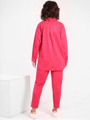 Малиновый костюм женский брючный с рубашкой plus size