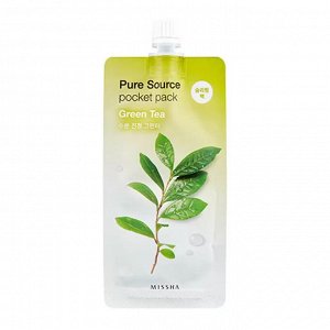 Missha Pure Source Pocket Pack - Green Tea Ночная несмываемая маска для лица с экстрактом зелёного чая 10 мл