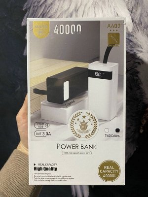 NEW ! Портативный аккумулятор Power Bank Mark A400 40000 mAh 4*USB выхода + фонарик