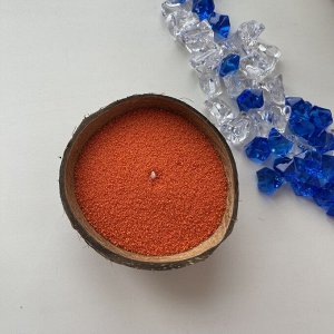 Насыпная свеча в гранулах, подсвечник - скорлупа кокоса, цветной воск